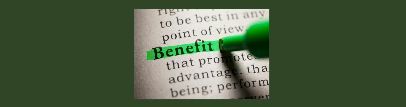 10 Highlights of the Benefits of Affiliate Marketing (6).
Dark deep green background,  
Magnified white paper, sections of a printed page in black letters. 
... point of view
Benefit  (bold black letters)  highlight in green) , top of green highlighter pen. 
...that promotes
...advantage. 