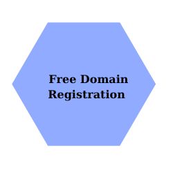 Free Domain Registration.

Filled in light blue hexagon.

Free Domain Registration 

in bold black letters. 