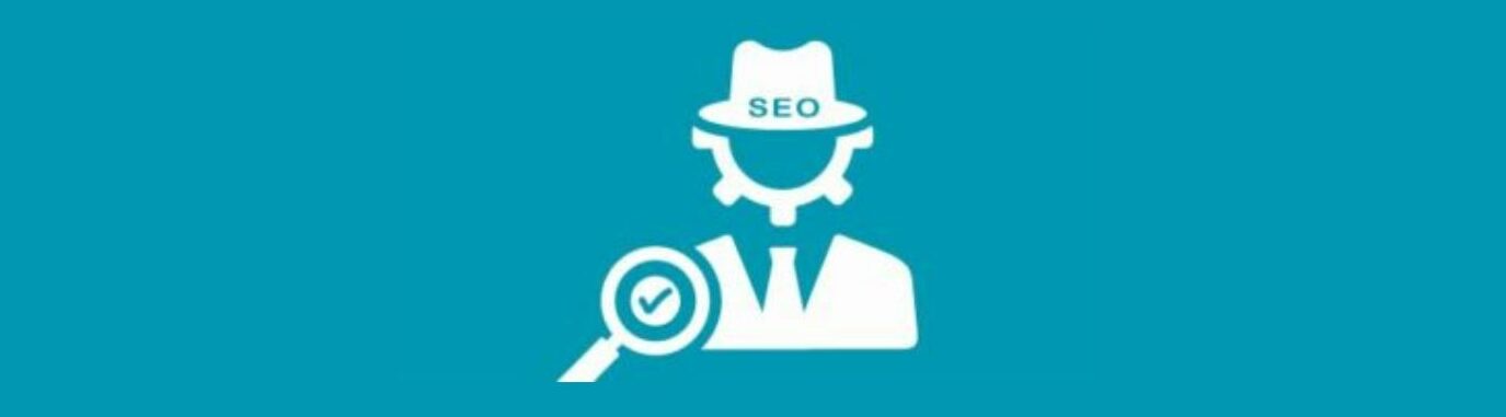 Getting Started with White Hat SEO for Affiliate Marketing (4).
Medium blue background,   white graphic shoulders, tie, cog head, white hat, SEO in black letters.  Left shoulder white magnify glass, white handle, dark gray circle filled in white circle with dark gray check mark in center. 