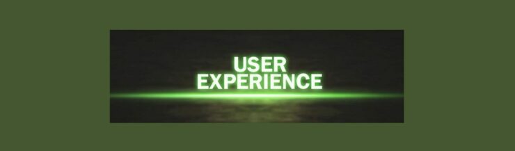 Improving User Experience for Better SEO Tips for Affiliate Marketers (2). Medium green background, long black box, USER in large white letters EXPERIENCE large white letters, Green-white light across tapering at each end.