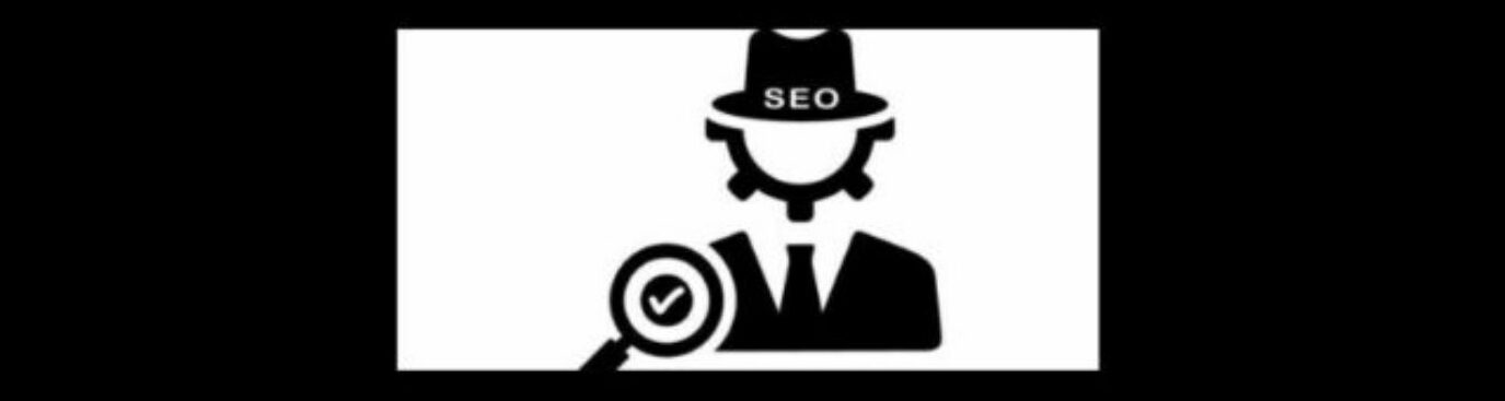 Understanding Black Hat SEO for Affiliate Marketing (1).
Black background. Black graphic, shoulders, tie, cog head, black hat, SEO in white. Left shoulder, black magnify glass, black handle, white, circle, black filled in circle, white check mark. 