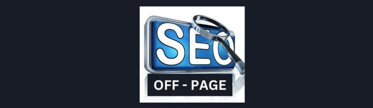 Beginner’s Guide to Off-Page SEO Mastering Backlinks, Social Signals, and Beyond (6). Dark blue background, white square in center. SEO in bold white letters, outline in black. light blue, dark gray and silver dimensional box. Silver magnify glass leaning against it with black handle, silver at the bottom. Long black square below with OFF-PAGE in white letters.