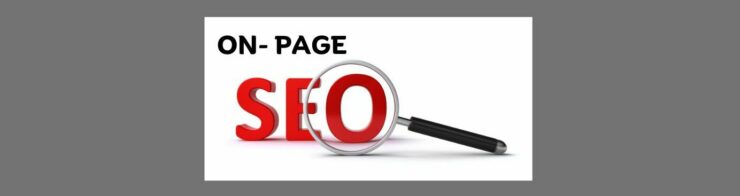 Beginner's Guide to On-Page SEO Optimizing Titles, Meta Descriptions, and More (2). Medium gray background, white box in center. ON - PAGE in large black letters at the top. SEO in larger red letters, Silver magnify glass over the "O", black handle, with silver at the bottom.