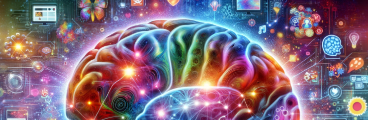 The Power Of Emotions In Affiliate Marketing. How consumers' brains respond to marketing stimuli. network of illuminated colors and lights depicting all the emotions connected to affiliate marketing.