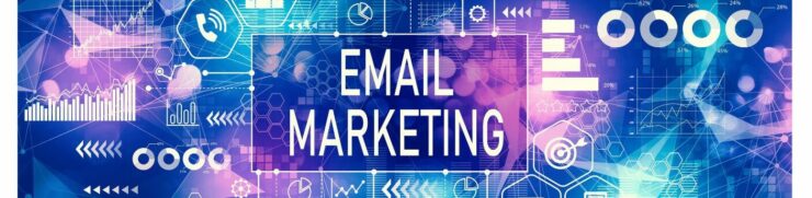 Email Marketing Essentials for Affiliate Marketers Blue, white, pink, purple back ground White square in the middle EMAIL MARKETING in white letters. hexagons, wide silver circles, variety of graphs, bar, vertical, horizontal, silver arrows, squares, all illuminated.