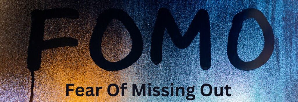 Fear Of Missing Out

red, yellow, blue sparkled background

FOMO in bold black letters,  a long black line hanging from the "F"

Fear Of Missing Out in bold black letters below. 