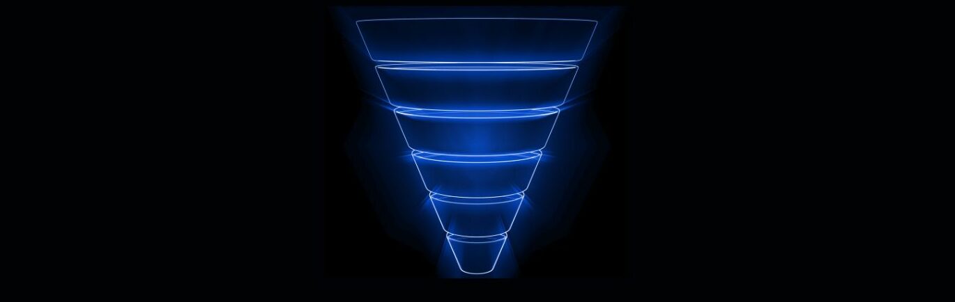 How To Create Effective Email Funnels For Affiliate Marketing (4).
Black background. Illuminated blue funnel in sections, rays of light.