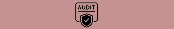 Website Audit Series: Security Audits Purple background, graphic, black curved square, black outline of shield, black inside, white check mark. AUDIT in bold black letters, black line underneath.