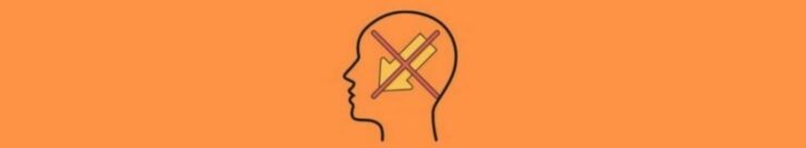 Loss Aversion as a Cognitive Bias (4). Light orange background. Black outline human head, facing left. Thick yellow arrow inside, red c across it.