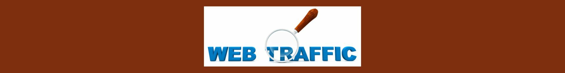 Innovative Ways To Drive Traffic To Affiliate Marketing Websites. Brown background, white square in center. WEB TRAFFIC in blue letters, a silver magnify glass with wooden handle, the magnifying the TR.