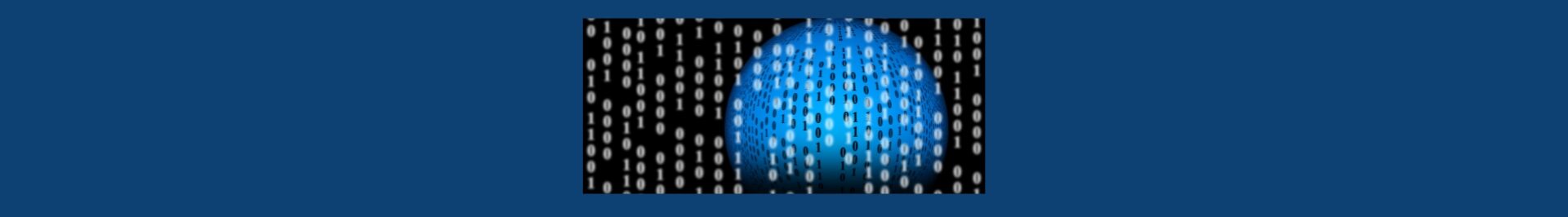 Customer Journey Mapping Software. Medium blue background, black square with white code running down and across, a light blue circle .